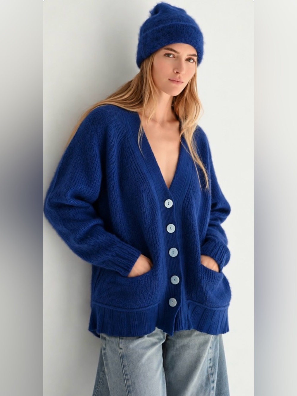 Jed Mohair Wool Royal Blue Cardigan Sweater Women’s Size XL Cozy Fuzzy Coastal